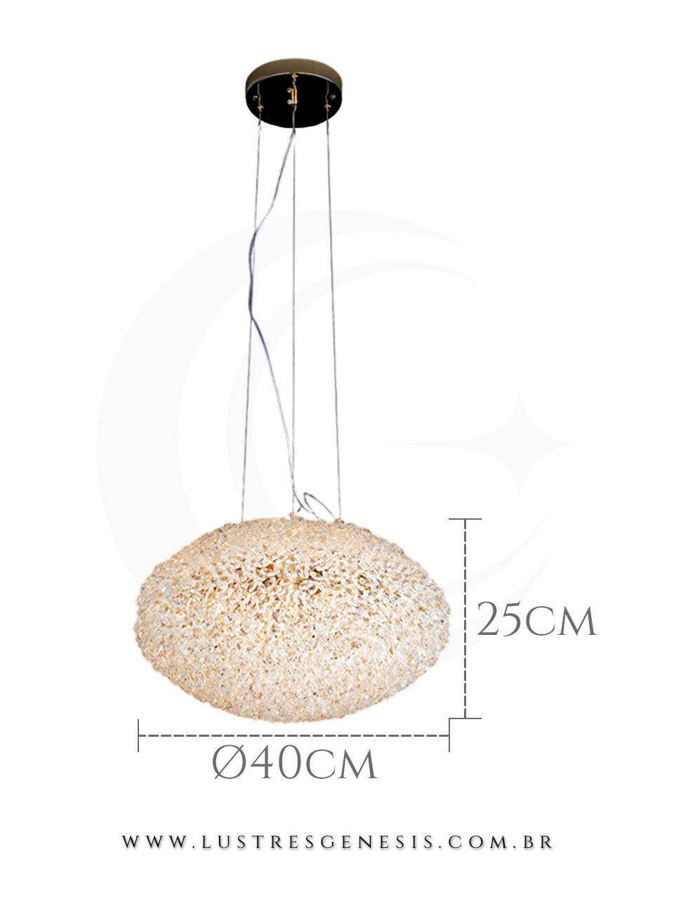 Lustre Pendente Cristal Dourado Esfera &Oslash;40cm E14, Cabeceira de Cama, Banheiro, Lavabo, Balcao de Cozinha, Bancada Area Gourmet